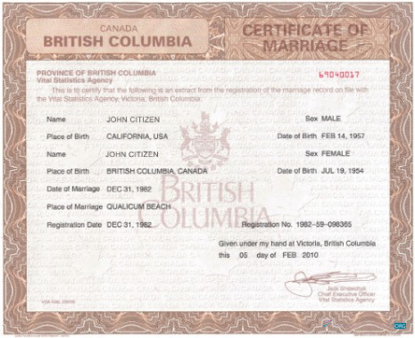 Download Canada Vital statistics agency certificate of marriage Photoshop template